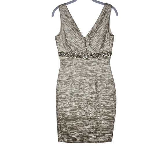 Eliza J Dresses & Skirts - Eliza J Ruched Embellished Cocktail Dress Champagne Size 4